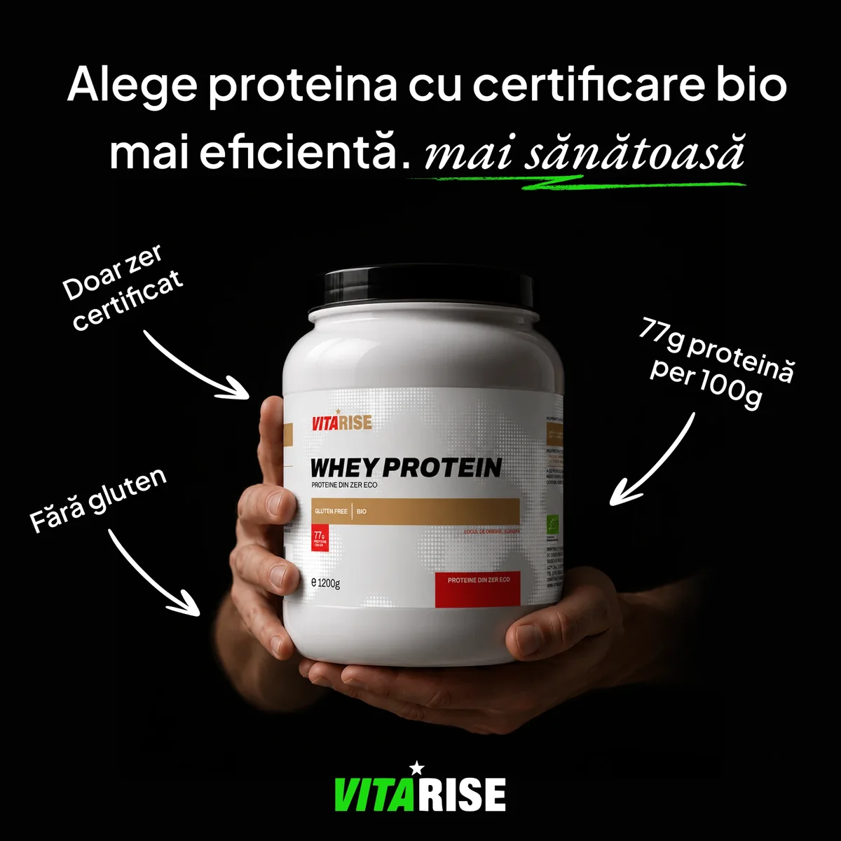 Reclamă statică VitaRise — proteină cu certificare bio
